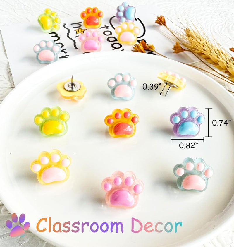 Tandarui 30 pcs Cat Paw Push Pins, Cute Animal Decorative Thumbtacks,Cartoon Drawing Pins for Cork Board,Photo Wall,Memo Paper,Menu Maps,Home and Office Decor,Class or Cubicle Decor - Image 3